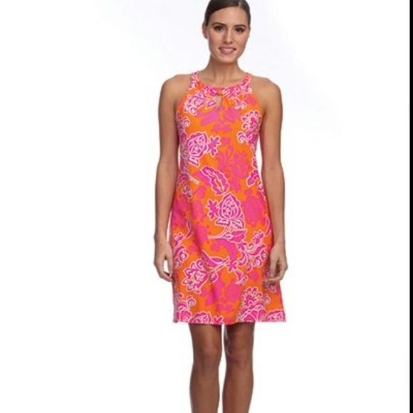 Jude Connally Dresses & Skirts - Jude Connally Orange & Pink Retro Stretchy Dress L